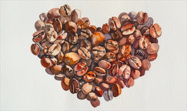 Coffee beans arranged in a heart shape AI generated
