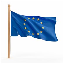 A European Union flag waving on a flagpole isolated on white background. AI generated