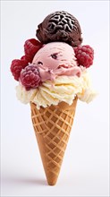 Gourmet Ice Cream Cone with Raspberries, AI generated