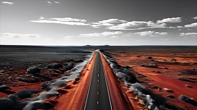 Straight unyielding road in the australian outback, AI generated