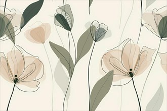 Abstract floral design with elegant flowers in subtle pastel colors, illustration, AI generated