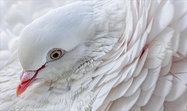 Close-up portrait of a white pigeon showcasing intricate feather details AI generated