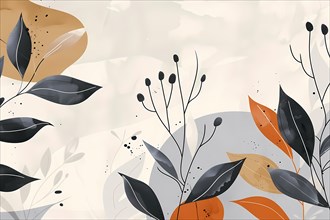 Decorative botanical pattern with abstract leaves in earthy autumn tones, illustration, AI