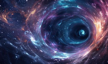 Digital art of a spiral galaxy in hues of blue and purple among stars AI generated
