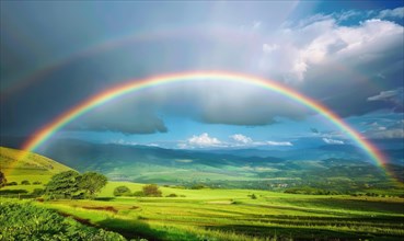 Rainbow over a countryside landscape AI generated