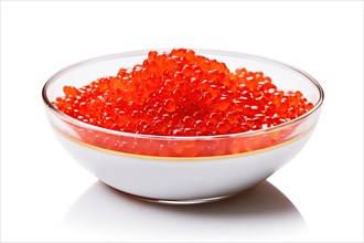 Vibrant Red Caviar in Glass Bowl, AI generated