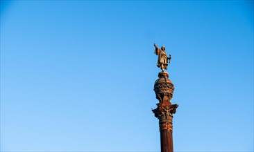 Columbus Column at the end of the Ramblas, Christopher Columbus points towards the New World,