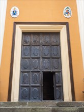 Entrance gate to Santa Maria Cathedral, Alghero, Sardinia, Italy, Europe