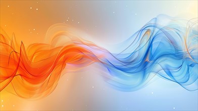 Colorful abstract digital wallpaper featuring smooth flowing waves transitioning from orange to
