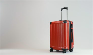 Shiny red hard shell travel case with an extendable handle and built-in wheels AI generated