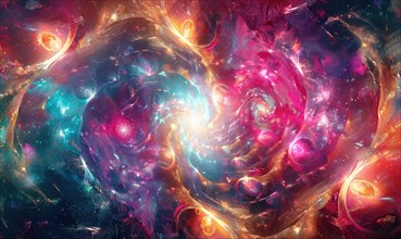 Psychedelic abstract space scene with fractal elements and bright colors AI generated