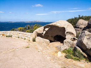 Country road, granite rock formation, Baja Sardinia, Costa Smeralda, Sardinia, Italy, Europe