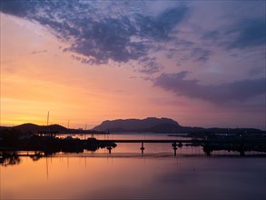 Dawn in front of sunrise, Olbia harbour, Olbia, Sardinia, Italy, Europe