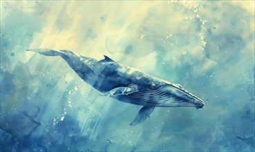 Blue whale swimming beneath the waves AI generated