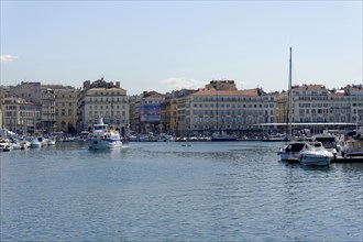 Marseille harbour, view of a coastal town with harbour and boats in the foreground, Marseille,