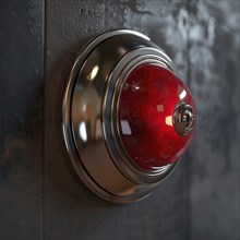 A red fire alarm on a wall with a clear reflection, AI generated