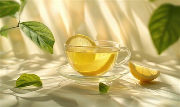 Herbal tea and lemon in a clear glass cup AI generated
