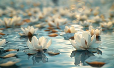 Closeup view of white lotus on water surface AI generated