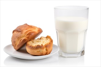 Fresh Milk and Muffins on White Background, AI generated
