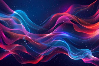 Dynamic abstract neon waves flowing in vibrant blue, pink, and purple hues, illustration, AI