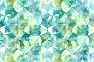 Vibrant abstract pattern of overlapping geometric circles in blue and green, illustration, AI