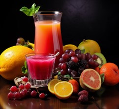 Vibrant Fruit and Juice Display, AI generated