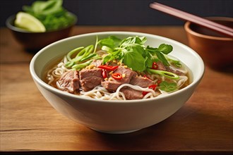 Savory Beef Pho with Fresh Herbs, AI generated