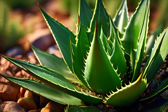 Agave plant with sharp edges vibrant green thriving chihuahuan desert, AI generated