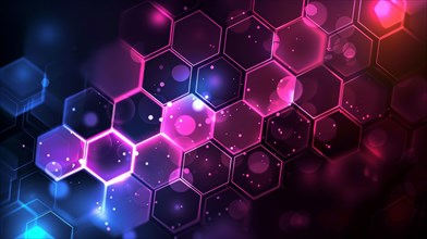 Vibrant purple and blue hexagonal pattern with a neon glow, ai generated, AI generated
