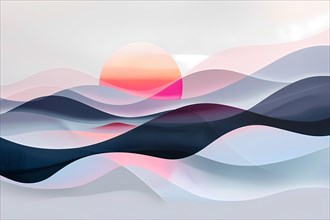 Serene abstract background with smooth waves reminiscent of a stylized sunset in soft hues,