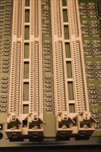 Close-up of greenish electronic computer circuit board, Studio Composition, Quebec, Canada, North
