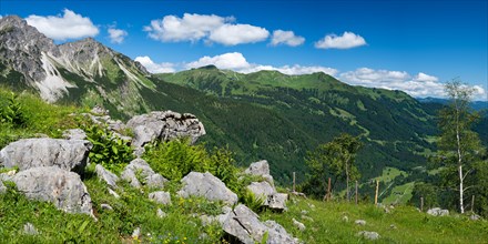 Panorama of the Stillachtal valley near Oberstdorf, Allgaeu Alps, Allgaeu, Bavaria, Germany, Europe
