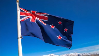 Flags, the national flag of New Zealand flutters in the wind