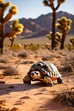 Desert tortoise traversing joshua tree wilderness in the mojave desert, AI generated