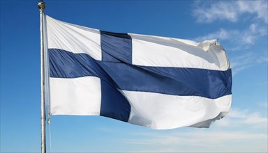 Flag, the national flag of Finland fluttering in the wind