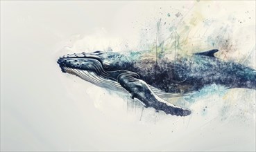 Watercolor illustration of a humpback whale in the ocean AI generated