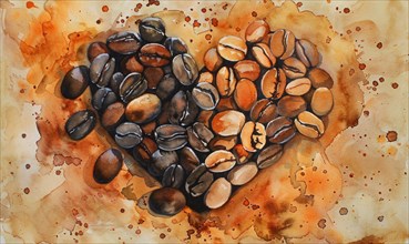 Coffee beans arranged in a heart shape AI generated