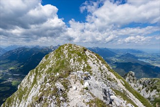 Panorama from the Saeuling, 2047m, on Reutte in Tyrol, Austria, and Fuessen, Ostallgaeu, Bavaria,