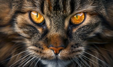 Close-up portrait of a Maine Coon cat showcasing its striking amber eyes AI generated