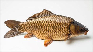 A side view of a golden carp isolated on a white background, AI generated