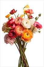 A vibrant bouquet of mixed colorful roses and anemones, AI generated