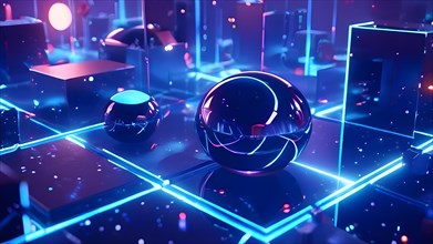 3d render background abstract 3d space filled with floating geometric shapes, AI generated