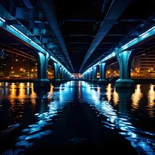 City bridges come alive under the glow of car headlights water underneath reflecting the