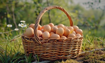 A basket filled with freshly gathered farm eggs AI generated