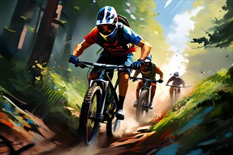AI generated illustration showcasing mtb cycling sports in vibrant accessible color schemes