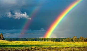 Rainbow over a countryside landscape AI generated