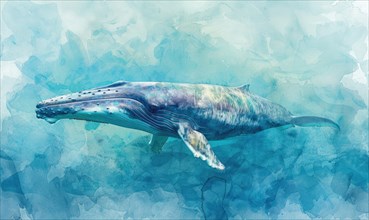 Blue whale swimming beneath the waves AI generated