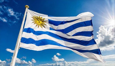 Flags, the national flag of Uruguay, fluttering in the wind