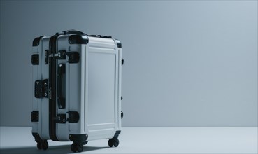 Sturdy, durable travel case with rolling wheels in a black and white color scheme AI generated