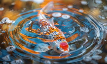 Close-up of a beautiful koi fish rising to the surface of the water AI generated